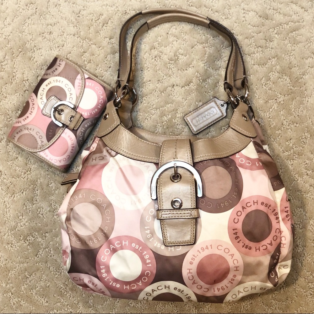 Coach Satin Satchel Purse With Wallet